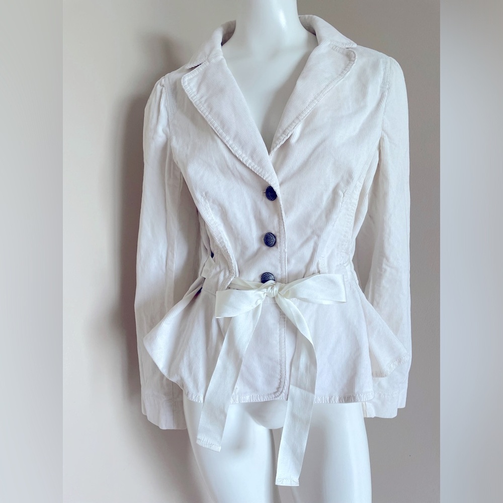 Ann Taylor LOFT Corduroy Blazer Jacket Button Front Beige Belted Size 10